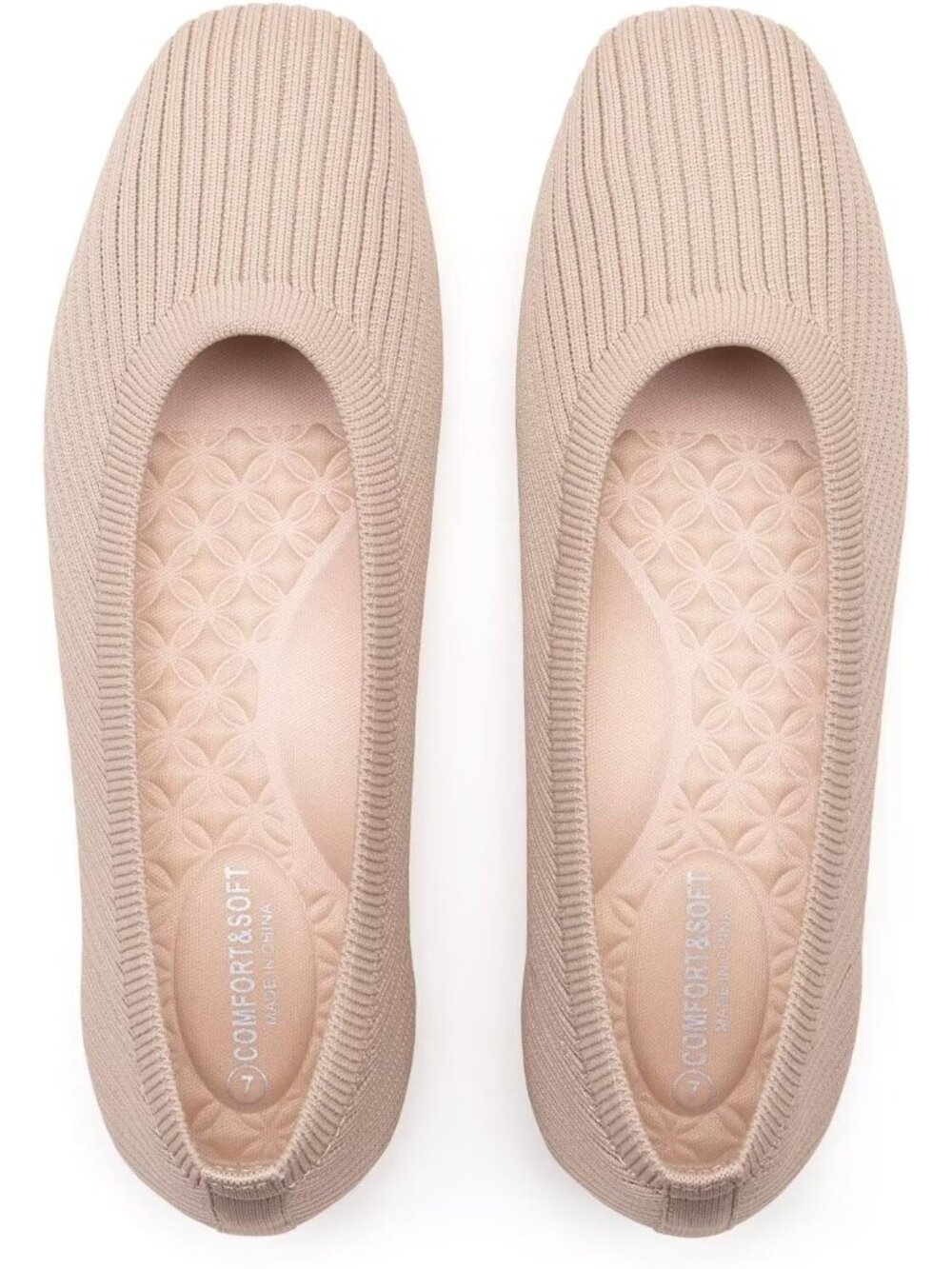 Women's Nude Comfortable Slip on Washable Square Toe Ballet FlatsShoes for Work